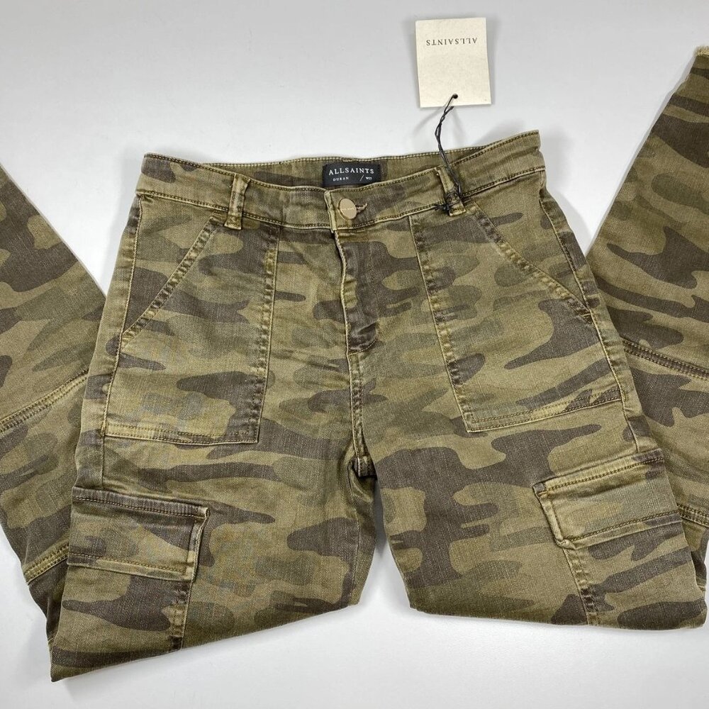 NEW ALLSAINTS Women’s Duran Skinny Cargo Jeans – Green Camo – Size 27